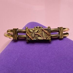 💛 Antique 12k Gold Filled Floral Leaf Bangle Bracelet